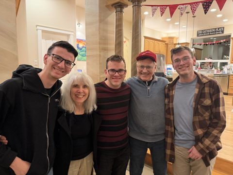 Xander, Grandma Mary Ellen, Liem, Papa Jack and Travis at home